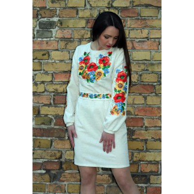 Embroidered dress "Ukrainian Bouquet" gray